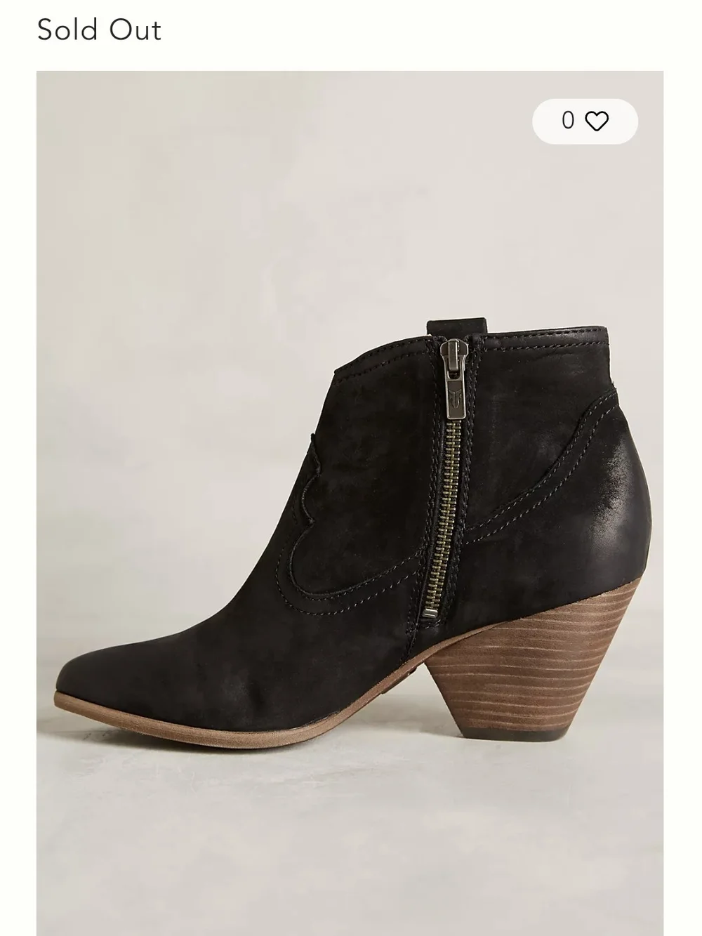 Frye Reina Bootie Black Suede Nubuck Western Ankle Boot Stacked Heel - 8.5
